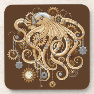 Tintenfisch Steampunk Retro Mechanische Fantasie Getränkeuntersetzer