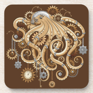 Tintenfisch Steampunk Retro Mechanische Fantasie Getränkeuntersetzer