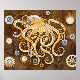 Tintenfisch Steampunk Retro Mechanische Fantasie Poster