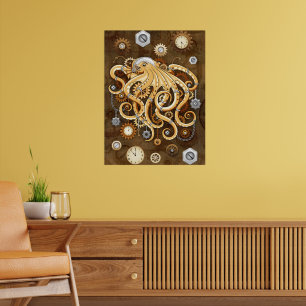Tintenfisch Steampunk Retro Mechanische Fantasie Poster