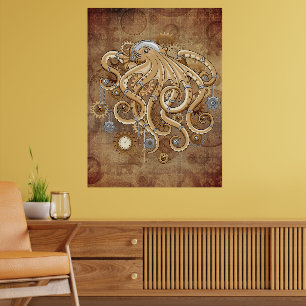 Tintenfisch Steampunk Retro Mechanische Fantasie Poster