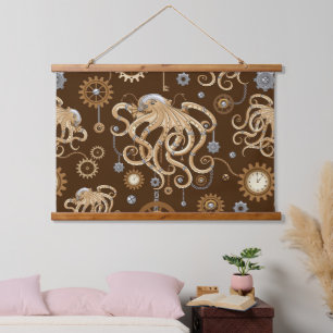 Tintenfisch Steampunk Retro Mechanische Fantasie Wandteppich Mit Holzrahmen