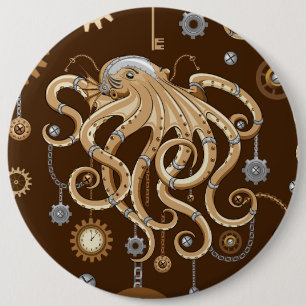 Tintenfisch Steampunk Retro Mechanische Fantasy Button