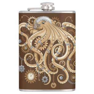 Tintenfisch Steampunk Retro Mechanische Fantasy Flachmann