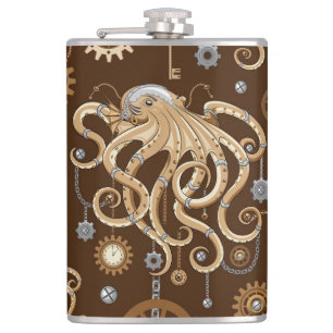 Tintenfisch Steampunk Retro Mechanische Fantasy Flachmann