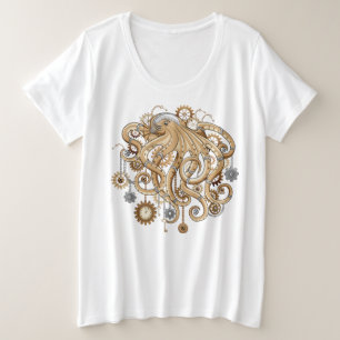 Tintenfisch Steampunk Retro Mechanische Fantasy Große Größe T-Shirt