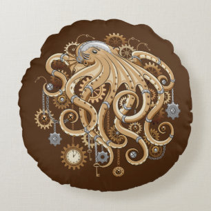 Tintenfisch Steampunk Retro Mechanische Fantasy Rundes Kissen