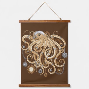 Tintenfisch Steampunk Retro Mechanische Fantasy Wandteppich Mit Holzrahmen