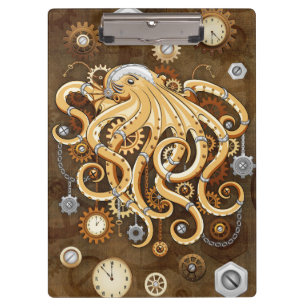 Tintenfisch Steampunk Surrealer Retro-Stil Maschin Klemmbrett
