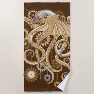Tintenfisch Steampunk Surrealer Retro-Stil Maschin Strandtuch