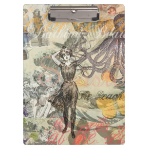 Tintenfisch Strand Antik Coastal Steampunk Klemmbrett