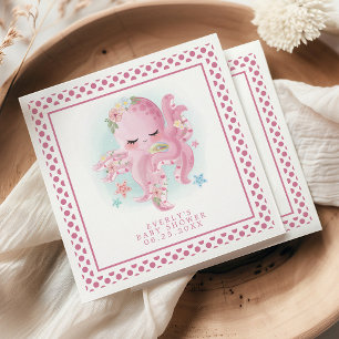 Tintenfisch Süße Rosa Aquarell Mädchen Baby Shower Serviette