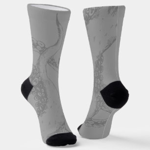 Tintenfisch Tentakel grau auf grauen Socken
