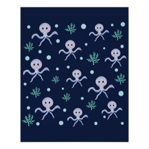 Tintenfisch unter dem Meer Kinder Muster Poster