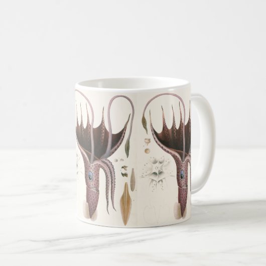 Tintenfisch, Vintage Meerestiere Kaffeetasse (VorderseiteRechts)