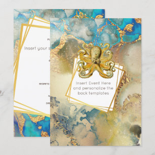 Tintenfisch Wasserfarbe Gold Blau Braun nautisch Einladung