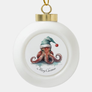 Tintenfisch-Weihnachtsfreude, individuell Keramik Kugel-Ornament