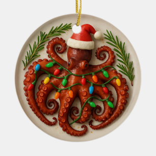 Tintenfisch-Weihnachtsschmuck – Lustig & Personali Keramik Ornament