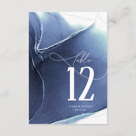 Tintenfluss Hochzeit Tischnummer Blau ID762 (Rückseite)