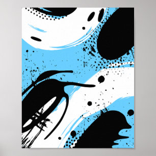 Tintenkleckse auf blau-weißem Hintergrund Poster