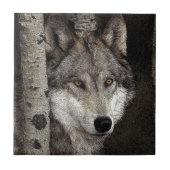 Tintenkunst Fliese oder Trivet des grauen Wolfs (Vorderseite)