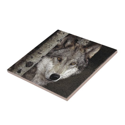 Tintenkunst Fliese oder Trivet des grauen Wolfs (Seite)