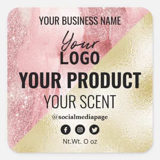 Tintenpatronen-Skincare und Beauty-Etiketten Rosa Quadratischer Aufkleber (Vorderseite)