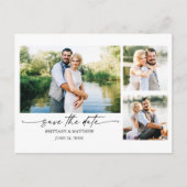 Tintenstift Skript Couple 3 Foto Save the Date Postkarte (Vorderseite)