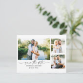 Tintenstift Skript Couple 3 Foto Save the Date Postkarte (Stehend Vorderseite)