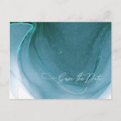 Tintenstrahl Hochzeit Speichern Sie das Datum Aqua Ankündigungspostkarte (Vorderseite)