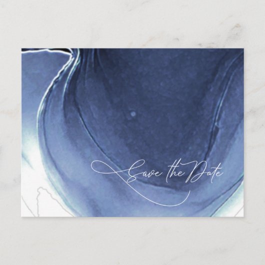 Tintenstrahl Hochzeit Speichern Sie das Datum Blue Ankündigungspostkarte (Vorderseite)
