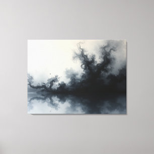 Tintensturm – monochrome abstrakte Fluid Art 101x8 Leinwanddruck