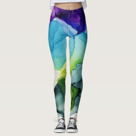 Tintenwolkenwirbelsäule Abstrakt Lila blau grün Leggings