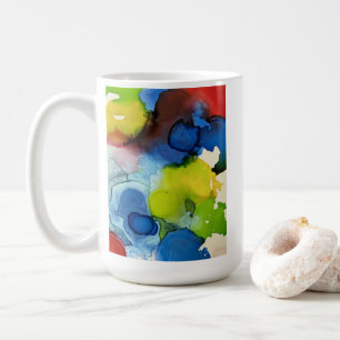 Tintenzeichenkunst in rot, blau, gelb und grün kaffeetasse