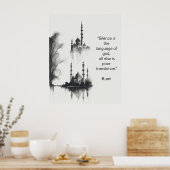 Tintenzeichnung der Badshahi-Moschee in Schwarz &  Poster (Küche)