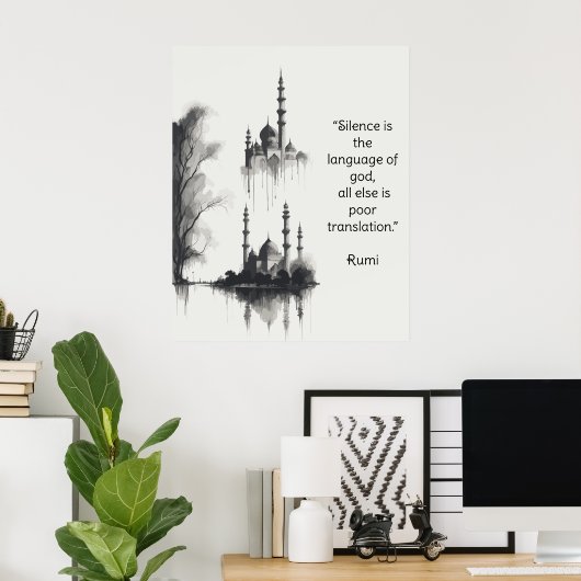 Tintenzeichnung der Badshahi-Moschee in Schwarz & Poster (Heimbüro)