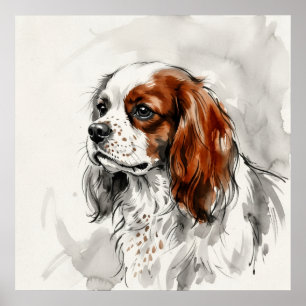 Tintenzeichnung-Porträt Cavalier King Charles Span Poster