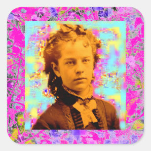 Tintype Mädchen Tropfen Quadratischer Aufkleber