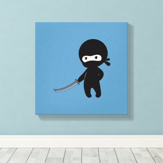 Tiny Angry Ninja auf Blue Leinwanddruck (Insitu (Holzboden))