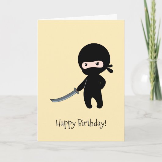 Tiny Angry Ninja auf Yellow Birthday Karte (Vorderseite)