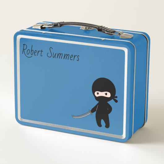 Tiny Angry Ninja Individuelle Name auf Blue Metall Brotdose (Rückseite)