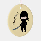 Tiny Angry Ninja, Individuelle Name auf Gelb Keramik Ornament (Rechts)