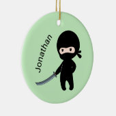 Tiny Angry Ninja, Individuelle Name auf Green Keramik Ornament (Rechts)