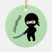 Tiny Angry Ninja, Individuelle Name auf Green Keramik Ornament (Vorne)