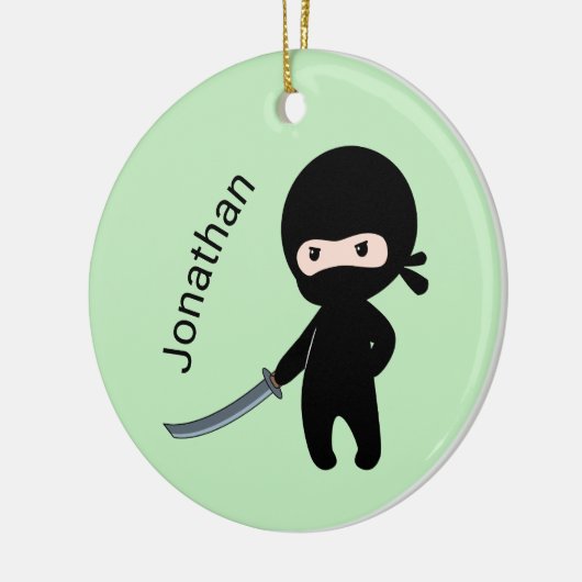 Tiny Angry Ninja, Individuelle Name auf Green Keramik Ornament (Links)