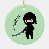 Tiny Angry Ninja, Individuelle Name auf Green Keramik Ornament (Hinten)