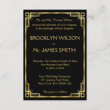 Tiny Art Deco Black and Gold Einladungen für Hochz