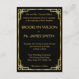 Tiny Art Deco Black and Gold Einladungen für Hochz