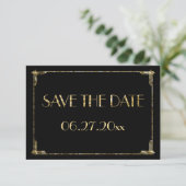 Tiny Art Deco Gold Foil Wedding Save the Date Card (Stehend Vorderseite)