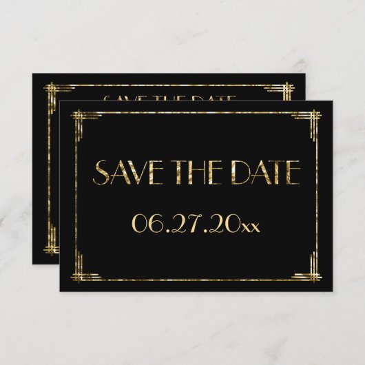 Tiny Art Deco Gold Foil Wedding Save the Date Card (Vorne/Hinten)